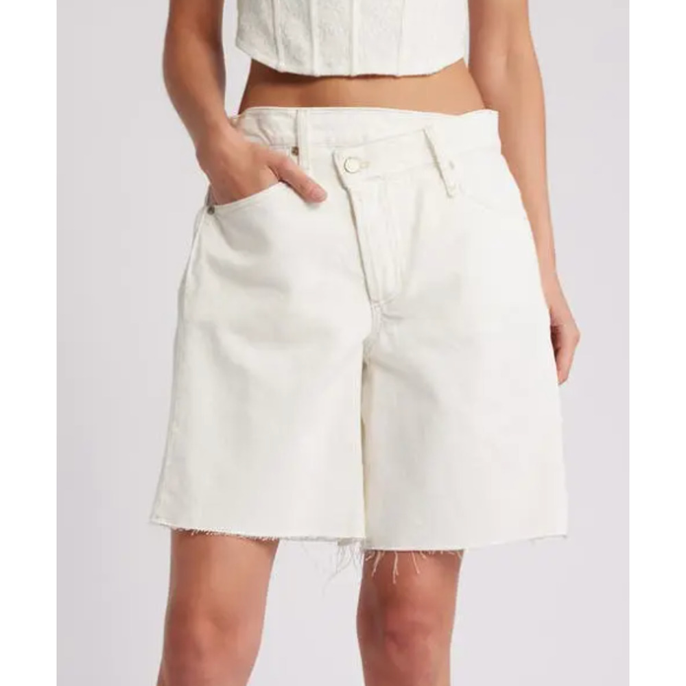 FREE PEOPLE WE THE FREE SNOWCONE BOOMERANG HIGH RISE LONG DENIM JEAN SHORTS 26